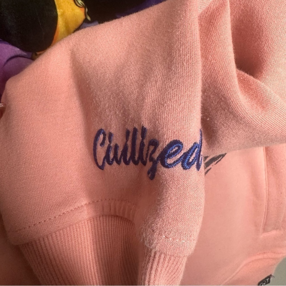 Civilized Clothing Hoodie Size Medium Embroidered Velvet Teddy Bear Pink Y2K - Picture 8 of 10